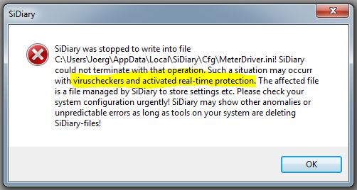 SiDiary error message