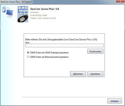 Datenübernahme vom Dexcom Seven Plus und G4 ins Diabetes-Tagebuch